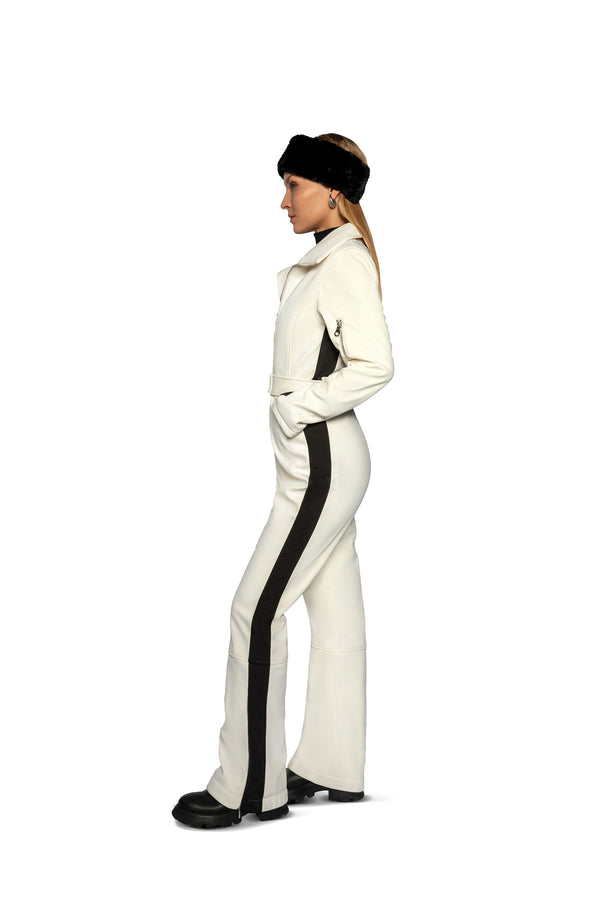 women's ski suit, white ski suit, cordova ski suit, halfdays ski suit, perfect moment ski suit, women snow suit, snowsuit