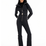 Siren one-piece women's ski suit in black, front view