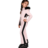 Poppy girls' ski suit in Powder Pink, side view