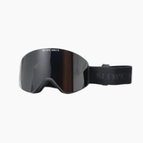 Magnetic-lens ski goggles with black lens and black strap