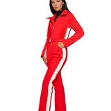 women's ski suit, white ski suit, cordova ski suit, halfdays ski suit, perfect moment ski suit, women snow suit, snowsuit