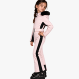 Poppy girls' ski suit in Powder Pink, side view
